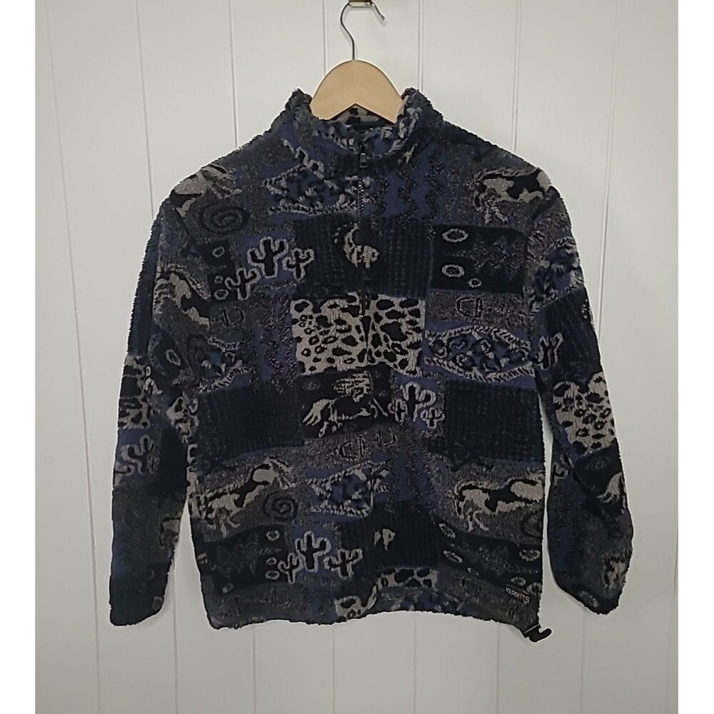 On Course Kerrits Horse Print Jacket Full Zip Equestrian Fleece Women’s Sz L USA